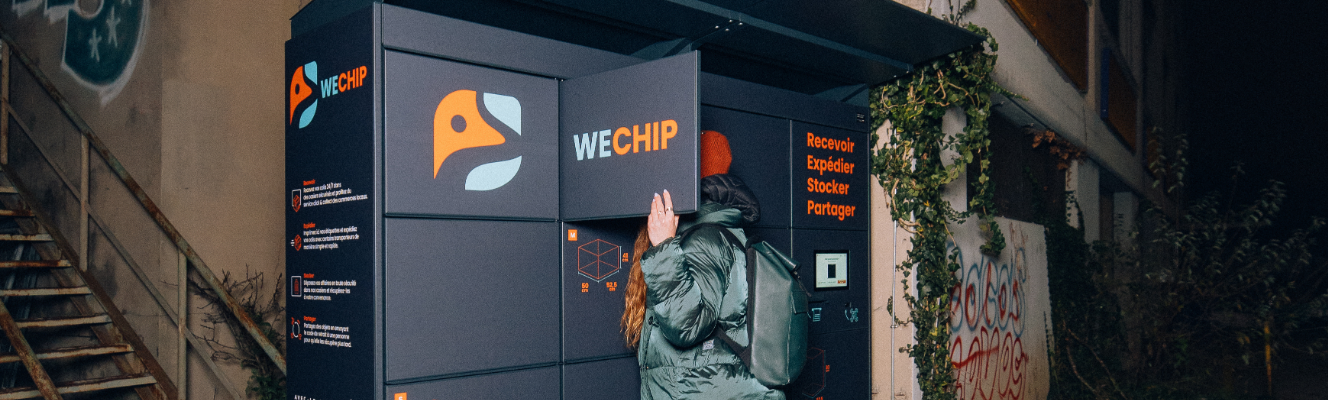 Mobilité durable, casiers connectés CHIP Photo d'un bloc de casiers connectés Wechip